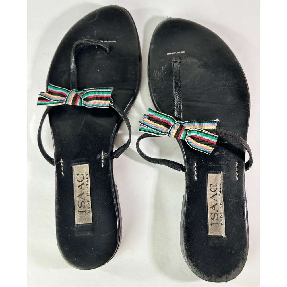 ISAAC Made in Italy Vintage 90's Y2K Black Sandals with Rainbow Bow Tie, size 8